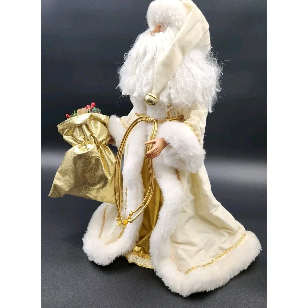 Santa Claus Christmas Tree Topper 16in Cream Gold Velvet Faux Fur Figurine